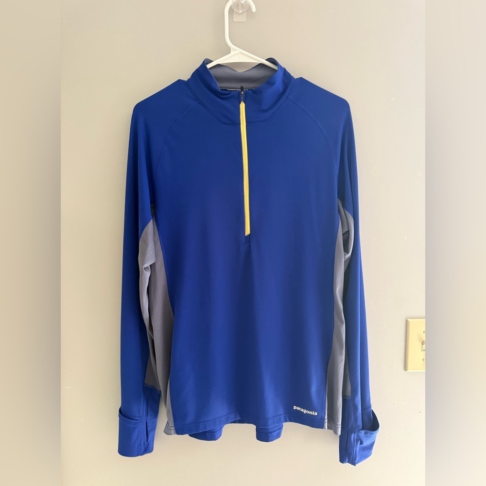 Patagonia Mens All Weather 1/4 Zip Pullover SZ XL Long Sleeve Blue Grey Outdoor
